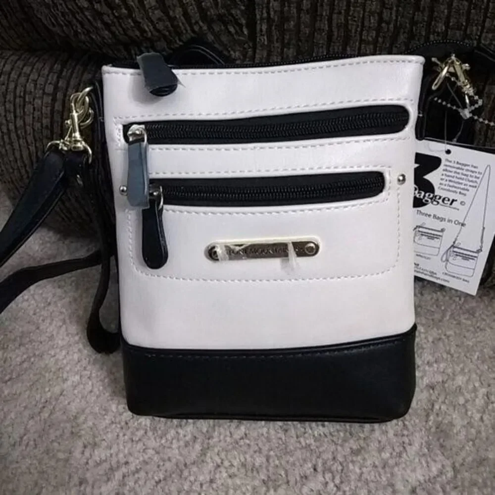 Stone Mountain bone & black leather convertible crossbody bag